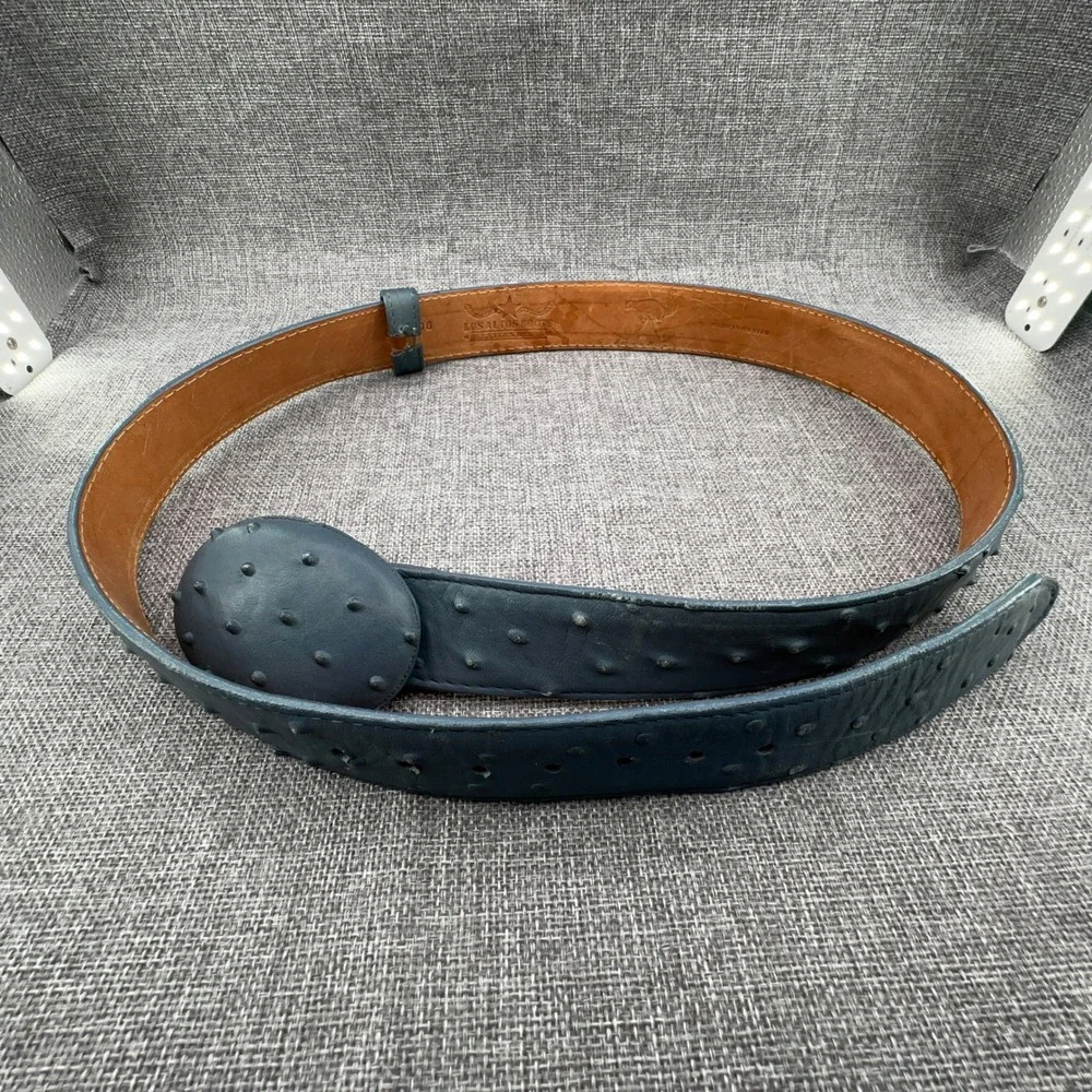Los Altos Boots Ostrich Belt Mens Size 42 Blue Full Quill Western Leather READ